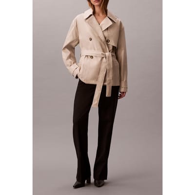 Calvin Klein Mid Length Cotton Coat Silvermoss Maat: S | Lichte Jassen Outlet | Dames | Beige