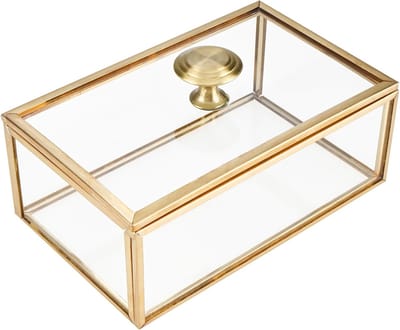 Vintage Decoratieve Glazen Sieradendoos met Gouden Rand en Deksel