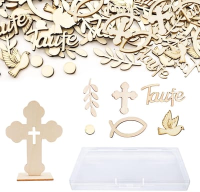 Dailygoods- Doopdecoraties 101 Stuks - Tafeldecoratie - Houten Decoraties - Communie - Vormsel - Vintage Stijl - Natuurlijke Nerf - Tafelversiering