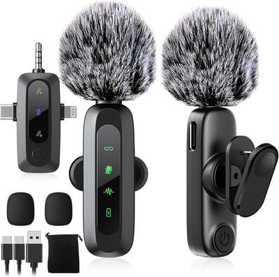 Vesfy Draadloze Lavalier Microfoon Set - 2 Stuks - Geschikt voor iPhone, Android en Camera - Plug & Play - 20 Meter Bereik