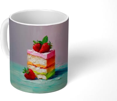 Mok - Koffiemok - Taartje - Aardbeien - Glazuur - Kleurrijk - Mokken - 350 ML - Beker - Koffiemokken - Theemok