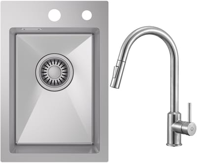 CECIPA max Spoelbak Met Kraangat - 30x45 cm Spoelbak Keuken - Enkele spoelbak Met Keukenkraan Met Uittrekbare Uitloop - Spoelbakken met afdruip - Spoelbakken Keuken - RVS