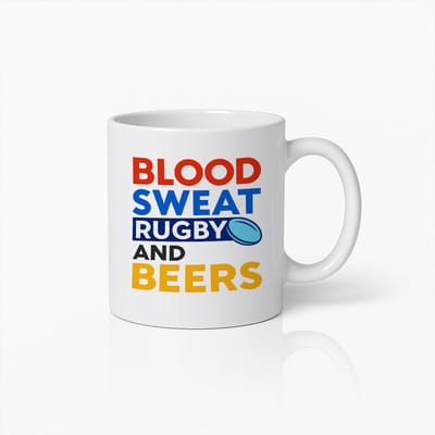 Blood Sweat Rugby and Beers Mok – Grappige Sportliefhebber Beker, Perfect Cadeau voor Rugbyfans en Teamgenoten