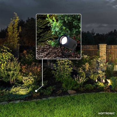 HOFTRONIC Set van 6 Spikey LED prikspots - GU10 Fitting - Dimbaar - Wandspot - IP65 voor binnen en buiten - Grondspies - Zwart