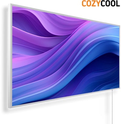 Infraroodpaneel met afbeelding | Futuristische paars blauwe golven | 1200 Watt | Witte lijst | Infrarood verwarmingspaneel | Infrarood paneel | Infrarood verwarming