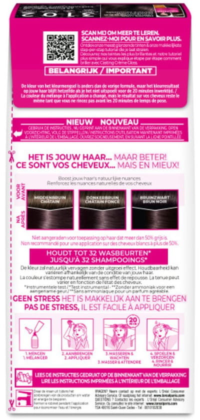 3x L'Oréal Casting Crème Gloss Haarkleuring 3102 - Cool Dark Brown
