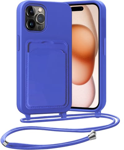 Hoesje Geschikt voor iPhone 14 Pro Max Hoesje Met Telefoonketting Pasjeshouder Case Koord - Hoesje Geschikt voor iPhone 14 Pro Max Hoes Met Kaarthouder - Felblauw