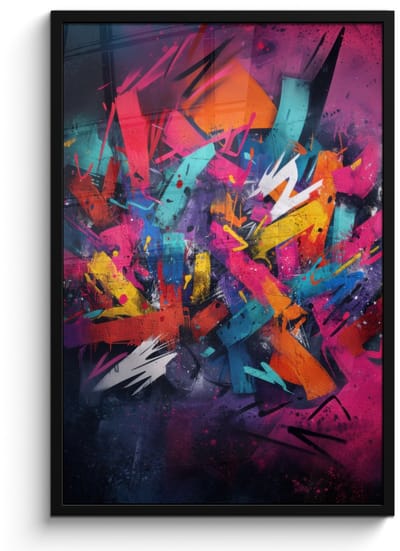 Poster in lijst - Fotolijst 60x90 cm - Posters - Abstract - Explosie - Neonkleuren - Posterlijst zwart - Decoratie - Wanddecoratie woonkamer - Muurdecoratie slaapkamer