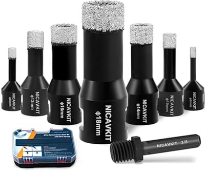 Diamanttegelboorset met adapter, 8 stuks M14 gatenzaag en boorkronen 6-18 mm voor porselein, tegels, graniet en marmer