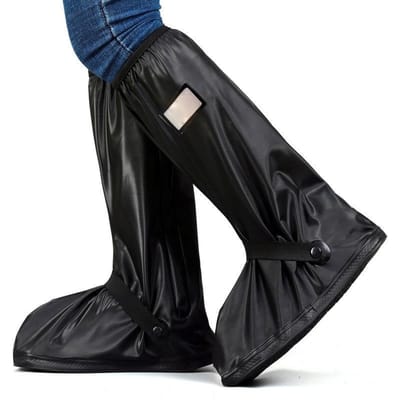 Couvre-chaussures imperméables Fond épaissi Bottes hautes Couvre-chaussures pour la marche en extérieur, le cyclisme black