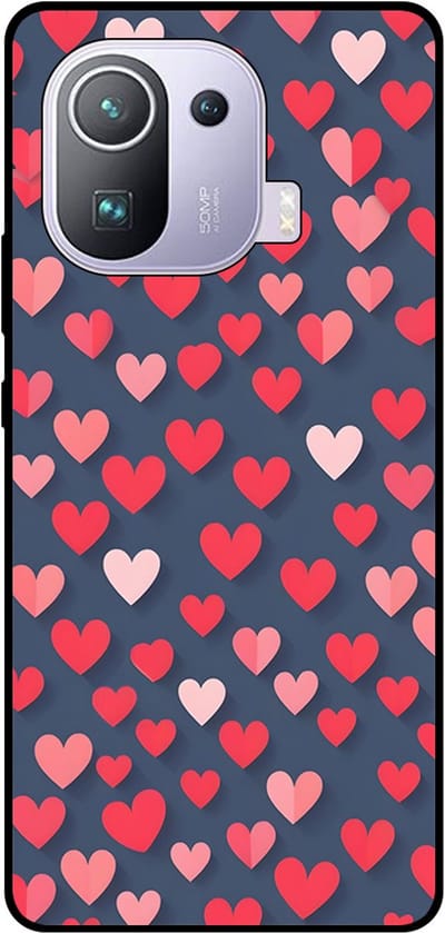 Smartphonica Telefoonhoesje Geschikt voor Xiaomi Mi 11 Pro met Roze en Rode Hartjes Opdruk - TPU Backcover Case With Rosé and Red Heart Design geschikt voor Xiaomi Mi 11 Pro