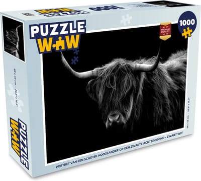 Puzzel Schotse Hooglander - Horens - Zwart - Dieren - Natuur - Wild - Koe - Legpuzzel - Puzzel 1000 stukjes volwassenen
