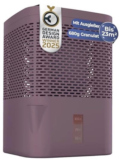 Luchtontvochtiger zonder stroom voor ruimtes tot 23 m² met 360° ventilatie, kamerontvochtiger met schenktuit en 680 g granulaat