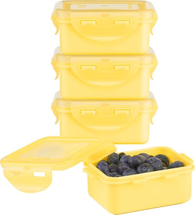 Lock&Lock (mini) Vershoudbakjes set met deksel - Snackdoosjes - Snackbox - Babyvoeding Bewaarbakjes - Kinderen en Volwassenen - Luchtdicht - Lekvrij - BPA vrij - PFAS vrij - 180 ml - Geel - Set van 4 stuks - LocknLock