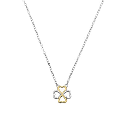New Bling - 9NB-1603 - Zilveren Ketting met Klaver – Two Tone – Dames Ketting - 45cm