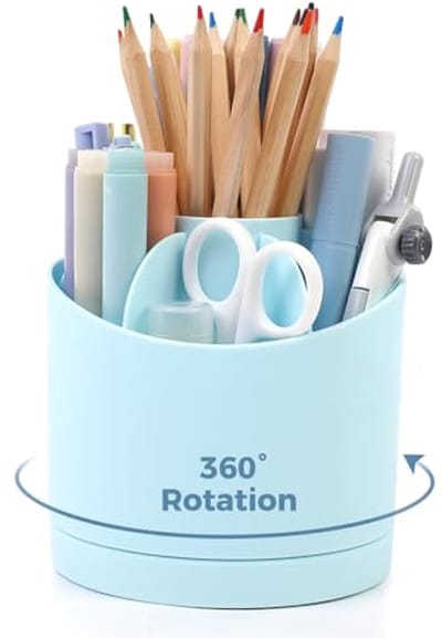 SnelShoppen - Desk Organiser, 360 Graden Draaibare Pennenhouder, 7 Compartimenten Bureau Organizer voor Kantoor, School, Thuis - Blauw