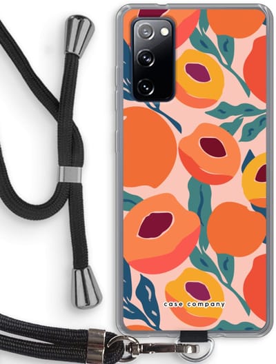 Case Company® - Hoesje met koord geschikt voor Samsung Galaxy S20 FE / S20 FE 5G hoesje met Koord - Perzik - Telefoonhoesje met Zwart Koord - Bescherming aan alle Kanten en Over de Schermrand