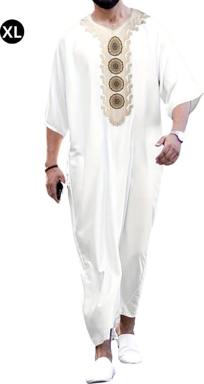 Livano Moslim Kleding - Djellaba Heren - Islamitische Kleding - Alhamdulillah - Arabisch Mannen Kaftan - Melkachtig - Maat XL