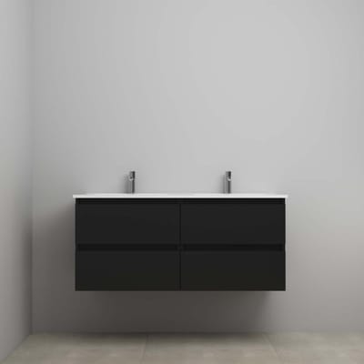On-Line Onderkast - 120 cm - Voorgemonteerd - Porseleinen Wastafel - 2 Kraangaten - Mat Zwart