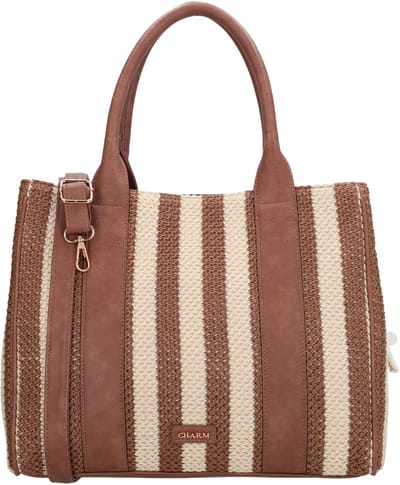 Charm London Capri Shopper - Schoudertas - Zomer - Rietlook - Bag Charm - Dames - Tote Bag - Dames Tas - Mokka