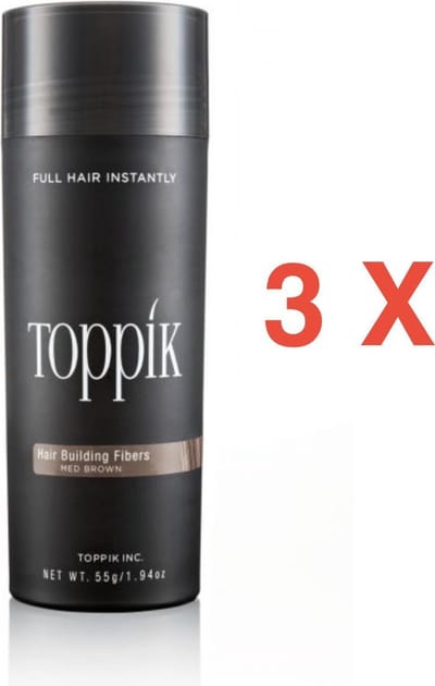 Toppik Hair Building Fibers (haargroei vezels) MEGA pack - 3 x 55gr - Middenbruin