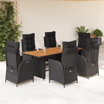 vidaXL - 7-delige - Tuinset - met - kussens - poly - rattan - zwart