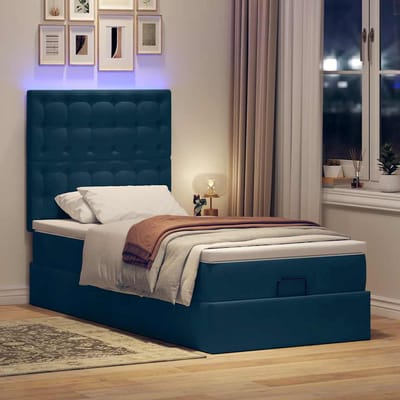 vidaXL - Ottoman - bed - met - matrassen - en - LED's - 90x190cm - fluweel - donkerblauw