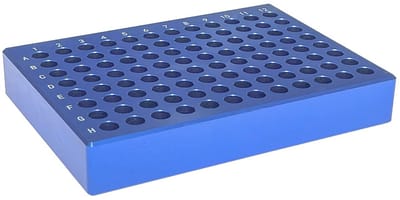 Aluminium koelblok voor 0,2 ml PCR micro-buizen, 96 gaten, 8 x 12 array
