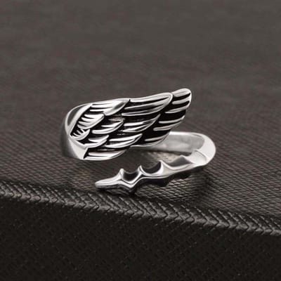 Trendy Zilveren Veer Ringen Heren Sieraden Koreaanse Stijl Engelenvleugels Open Ring Vintage Cadeau Voor Vriend Coole Spullen Dropshipping Resizable zilver