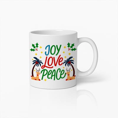 Joy Love Peace Mok – 330 ml Kerst Koffiebeker – Feestelijk Ontwerp – Perfect Cadeau voor Familie, Vrienden en Collega’s
