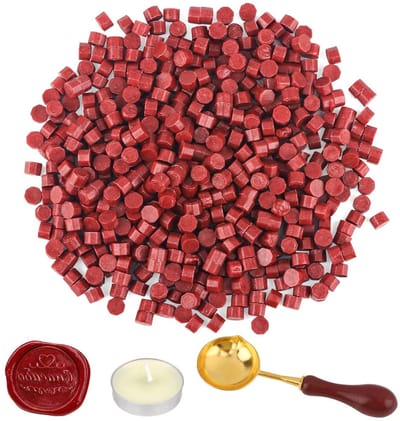500 Pcs Rode Sealing Wax Kralen Set met Wax Smeltlepel en Kaarsen voor Kaarten, Enveloppen en Cadeauverpakkingen