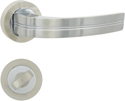 Domino® Deurkrukgarnituur DEKAN-R M6/M9 - Chroom/Nikkel - WC met Ronde Rozette - Deurbeslag van aluminium - Deurklink voor badkamer, kelderdeur en binnendeur