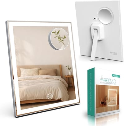Verlichte Make-up Spiegel met LED, 30 x 25 cm, 3 Verlichtingsmodi, 10x Vergroting, Oplaadbare Spiegel voor Badkamer en Slaapkamer