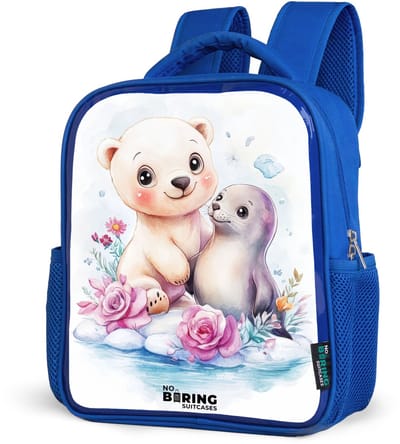 NoBoringSuitcases.com® - Rugzak blauw - Schooltas jongens - IJsbeer en zeehond op een ijsschots - Kinder rugtas jongen - Boekentas kind - Kinderrugzak voor school - Schoolrugzak