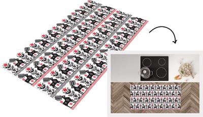 Keukenloper - Loper keuken - Hert - Patroon - Zwart - Rood - 120x60 cm - Keukenloper vinyl