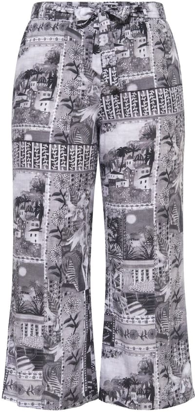 MIAMODA - Dames - Culotte wijde recht pijp print strikceintuur - Zwart - Maat 46