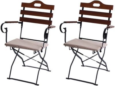 Set van 2 biertuinstoelen MCW-J40, klapstoel tuinstoel, horecakwaliteit acacia ~ bruin, bekleding beige