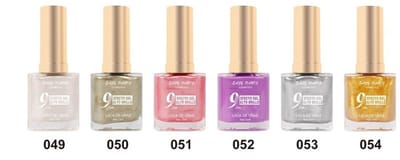 Easy Paris - Set met 6 Flesjes Nagellak - Wit/Licht Goud/Licht Roze/Lila/Zilver/Geel Goud Mini Glitter/Shimmer/Metallic - Inhoud per flesje 13 ml.