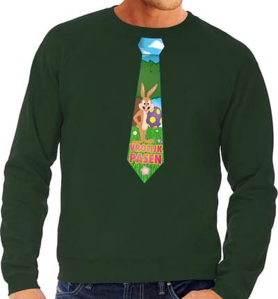 Groene Paas sweater met paashaas stropdas - Pasen trui voor heren - Pasen kleding S