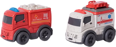 Speelgoedtopdeals - BIOplastic Truckset 2-delig 2 - 8 cm - Duurzaam speelgoed - Brandweerwagen Ambulance