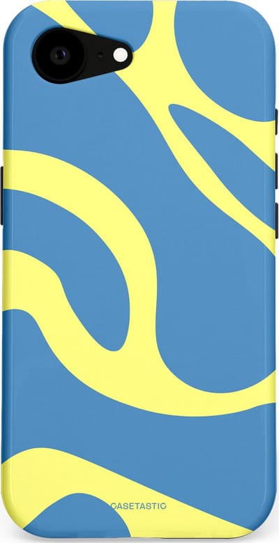 Casetastic hoesje geschikt voor Apple iPhone 16e / Apple iPhone 17e - MagSafe - Dubbellaagse bescherming - Blauwe Gele Zee Stranden - Fashion Case - Lavendel Goud Lichtblauw