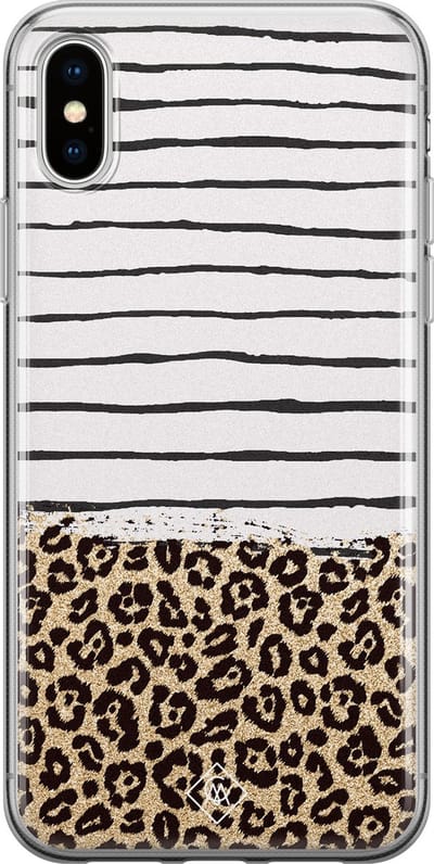 Casimoda® hoesje - Geschikt voor iPhone Xs - Luipaard strepen - Siliconen/TPU telefoonhoesje - Backcover - Luipaardprint - Blauw