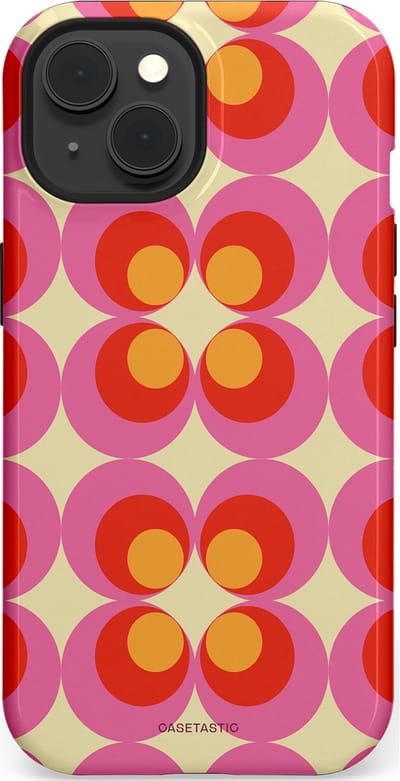 Casetastic hoesje geschikt voor Apple iPhone 15 - MagSafe - Dubbellaagse bescherming - Circle boogie - Fashion Case - Roze Rood Zand Okergeel