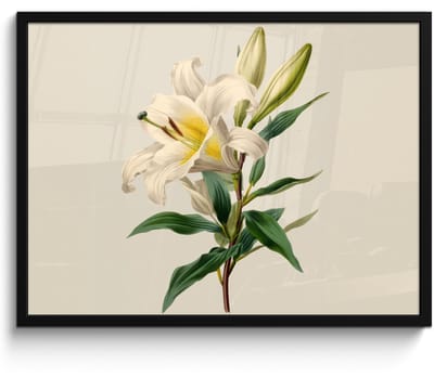 Poster in lijst - Fotolijst 80x60 cm - Posters - Lelie - Elegant - Botanisch - Beige - Posterlijst zwart - Decoratie - Wanddecoratie woonkamer - Muurdecoratie slaapkamer