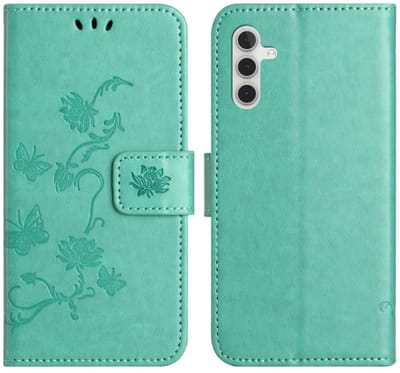 Coverup Hoesje - Geschikt voor Samsung Galaxy A56 Hoesje - Coverup Bloemen & Vlinders Book Case - Mintgroen