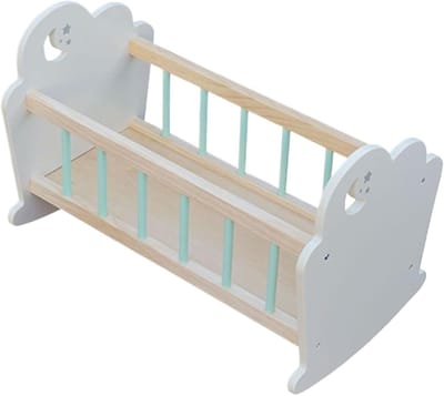 Babypoppenbed - Miniatuur wieg - Poppenhuis spelen - Uitstekende afwerking - 55 x 38 x 8 cm - Meerkleurig