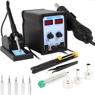 Hetelucht Rework Station - Soldeerstation Soldeerbout - Elektronica Reparatie - 2-in-1 Functie - 13.2x10x15cm - Zwart