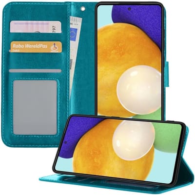 Hoesje - Met Pasjeshouder - Geschikt voor Samsung Galaxy A52 5G - Luxe Bookcase Portemonee - Flip Case - Kunstleer Book Case - Flipcase - Book Cover - Walletcase - Portemonneehoes - Telefoonhoesjes - Turquoise