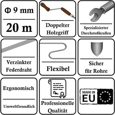Pipeschoonmaak Spiraal - Drain Reiniger - Verstopping Verwijderen - Verzinkt Staal - 9mm x 20m