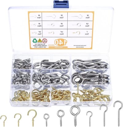 Assortiment van 140 RVS Schroefhaken voor Oogjes, Lampen en Decoratie - Ideaal voor Hout en Meubels